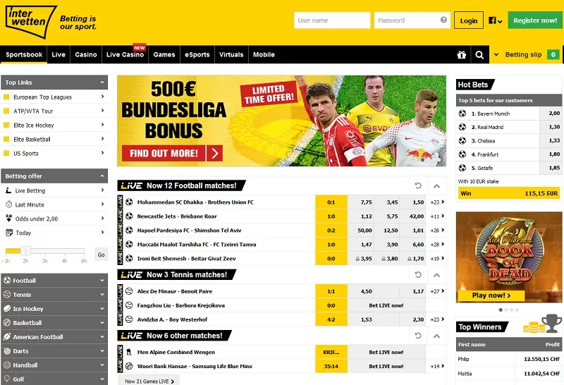 Interwetten - главная страница