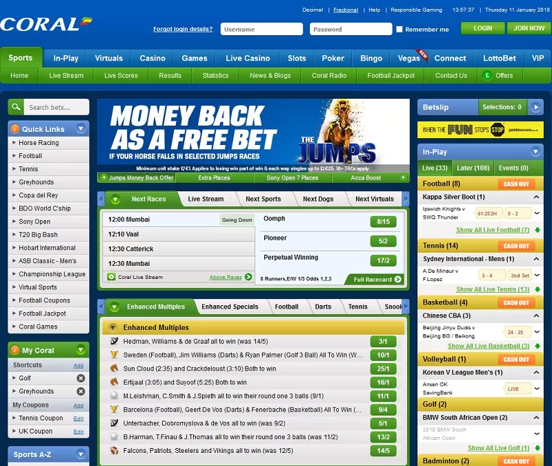 Coral - букмекерская контора. Главная страница