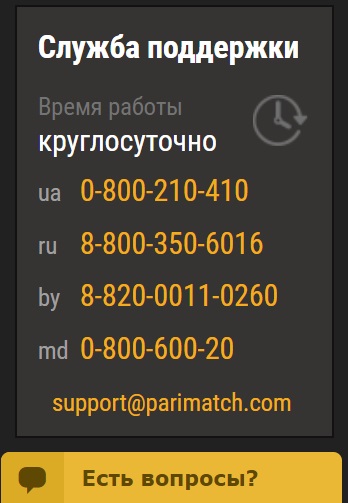 Контакты саппорта