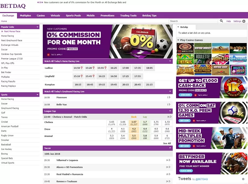 Сайт Betdaq. Главная страница
