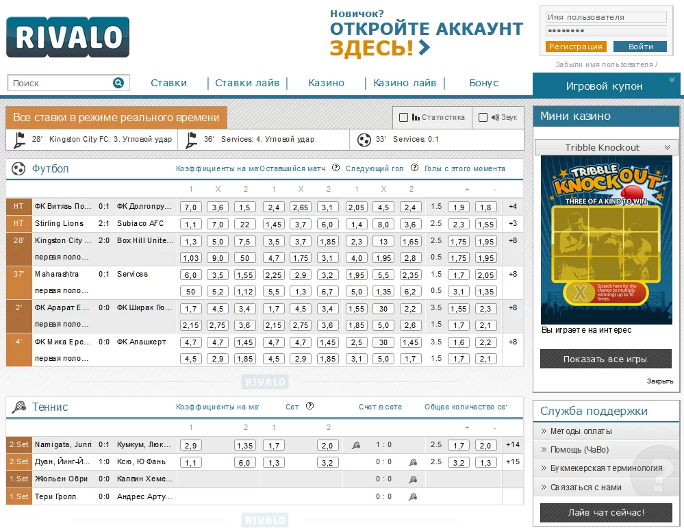 Коэффициенты на матчи