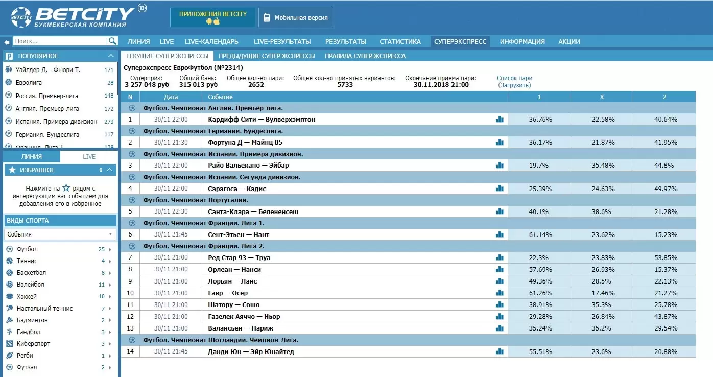 Интерфейс тотализатора Еврофутбол