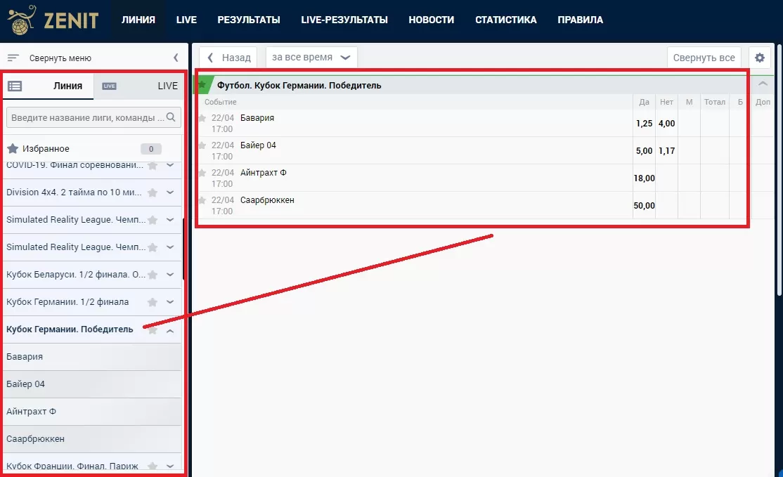 Длительные ставки в зенит вин
