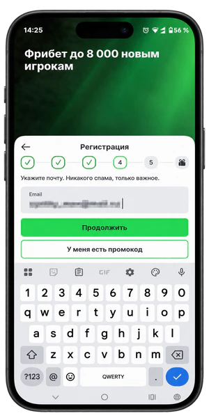 Ввод почты во время регистрации в Лиге Ставок