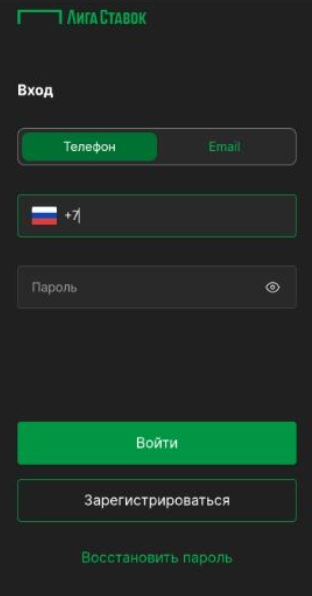 Вход в личный кабинет через мобильную версию Лиги Ставок