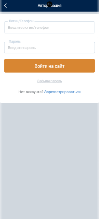 Вход в ЛК в приложении Зенит
