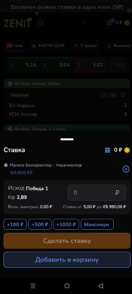 Как делать ставки в приложении Зенит