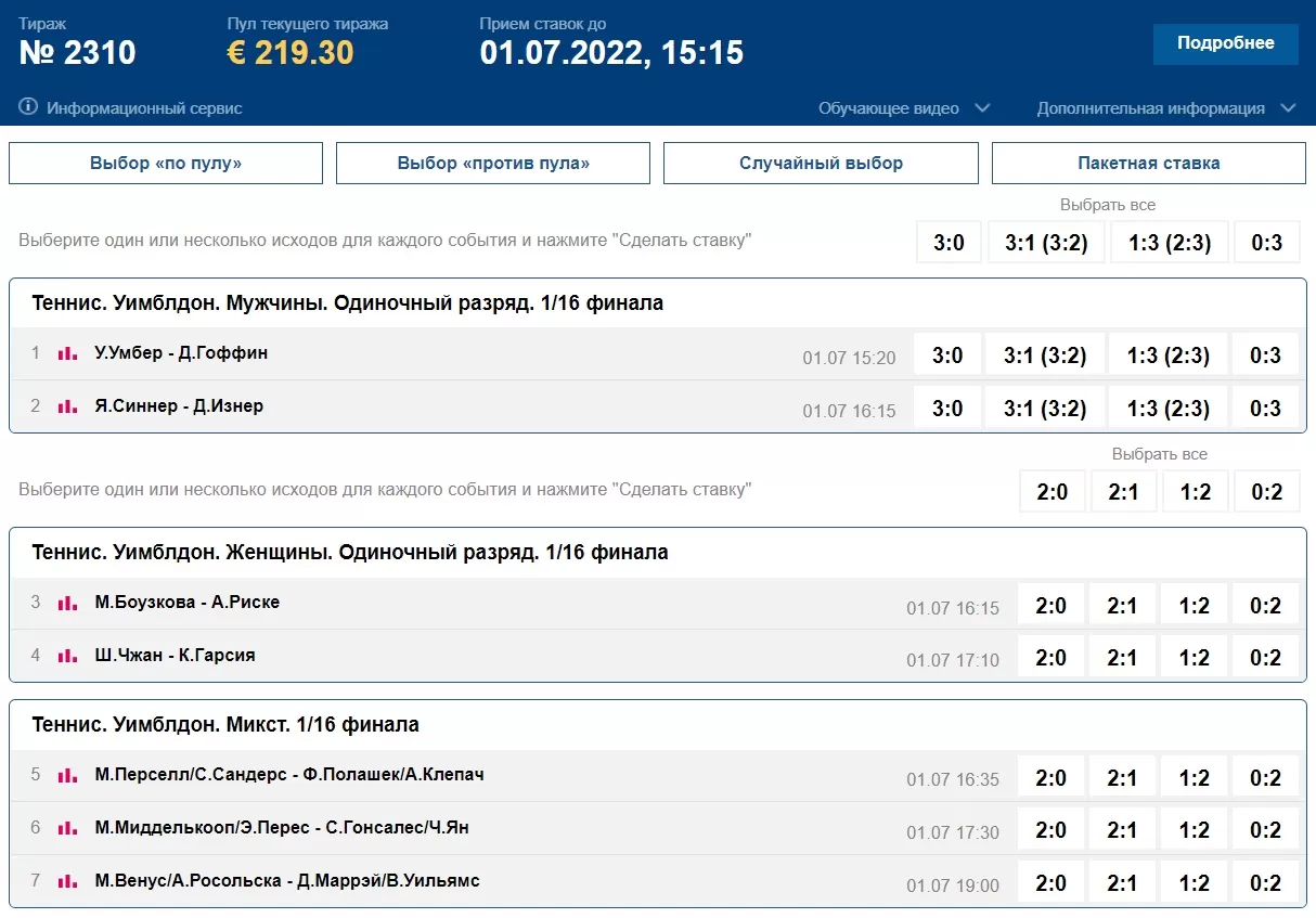 Теннис тотализатор