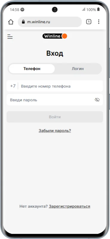 Вход в личный кабинет мобильной версии БК Винлайн