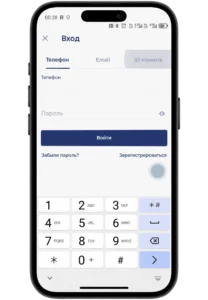 Форма входа Фонбет с вкладками Телефон Email и ID клиента