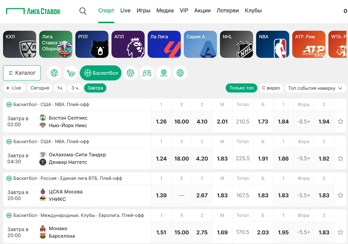 Линия баскетбол БК Лига Ставок