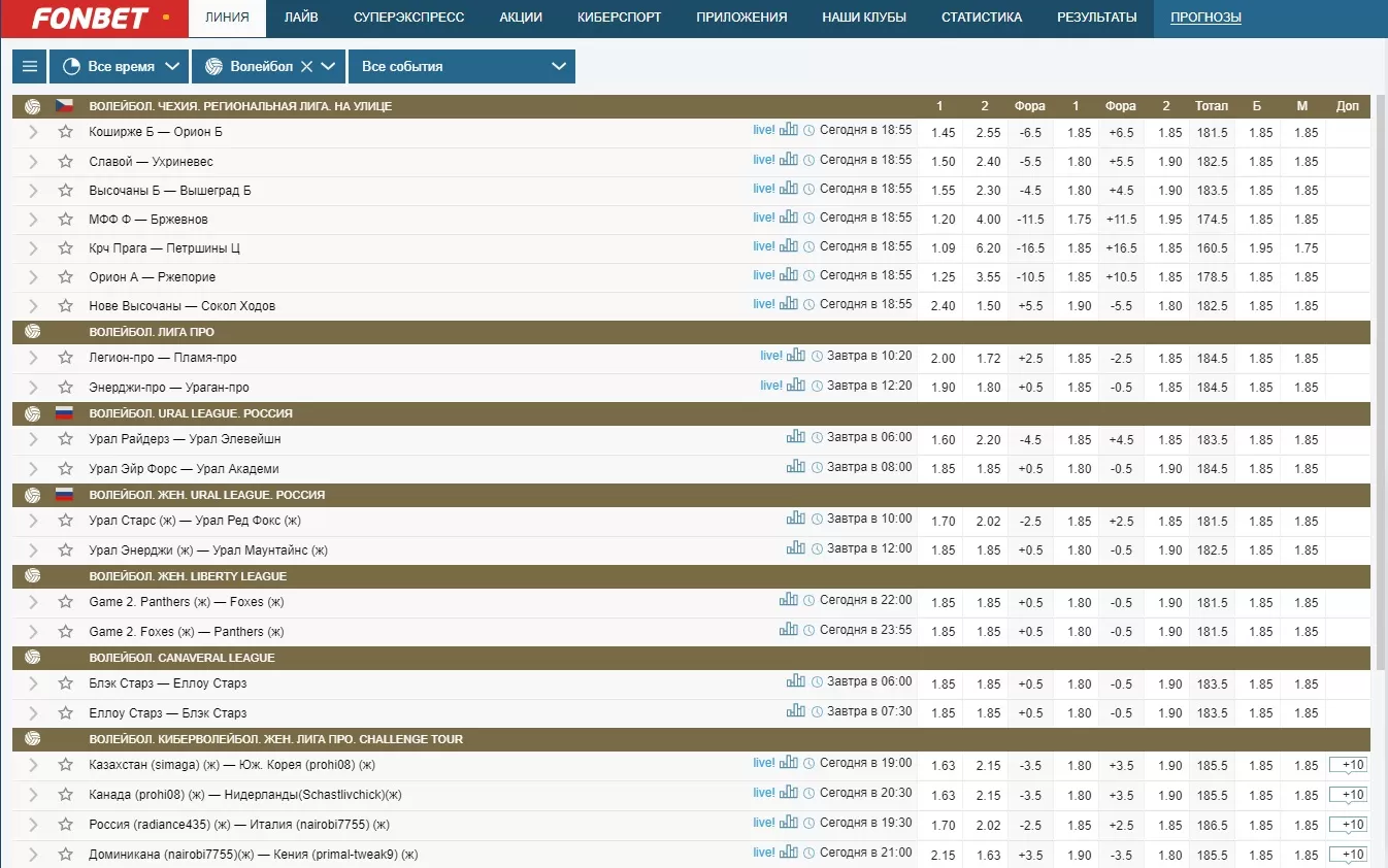 Волейбол в Фонбет
