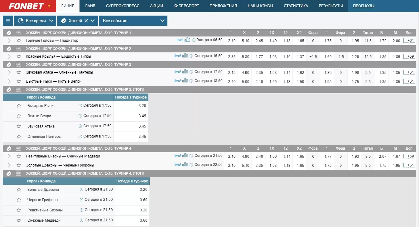 Ставки на Хоккей в Фонбет