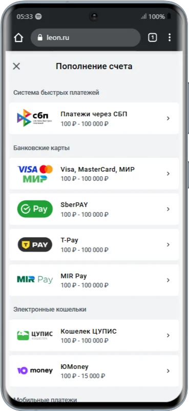Какие доступны способы для депозита в Леон