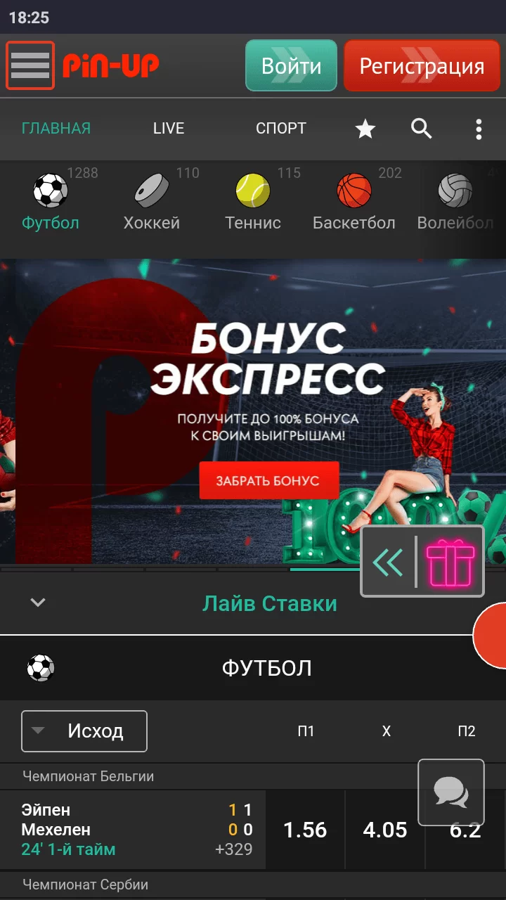 Интерфейс мобильной версии Пин Ап