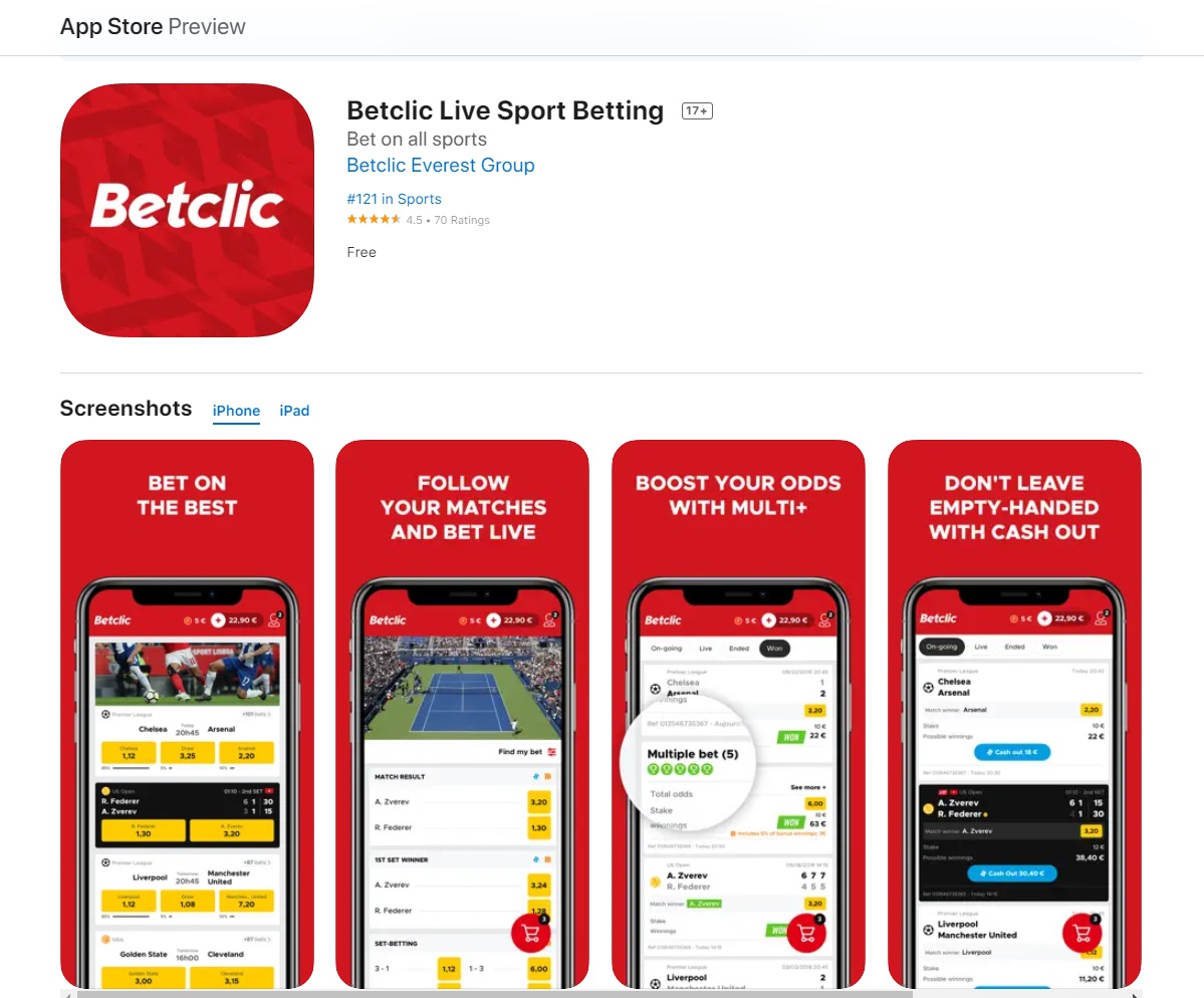 Приложение букмекера Betclic для iPhone (iOS) в App Store