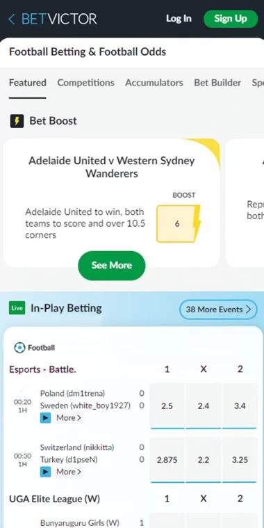 Интерфейс приложения БК BetVictor для iPhone (iOS)