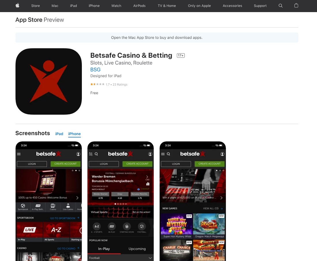 Приложение букмекера Betsafe для iPhone (iOS) в App Store