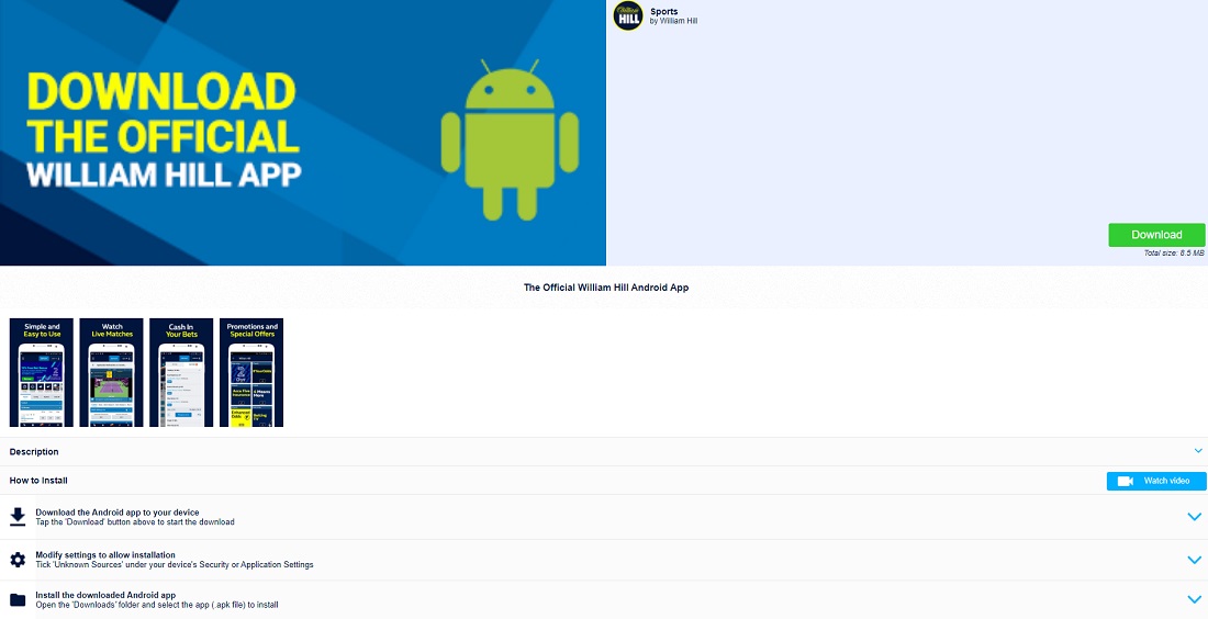 Приложение букмекера William Hill на Android