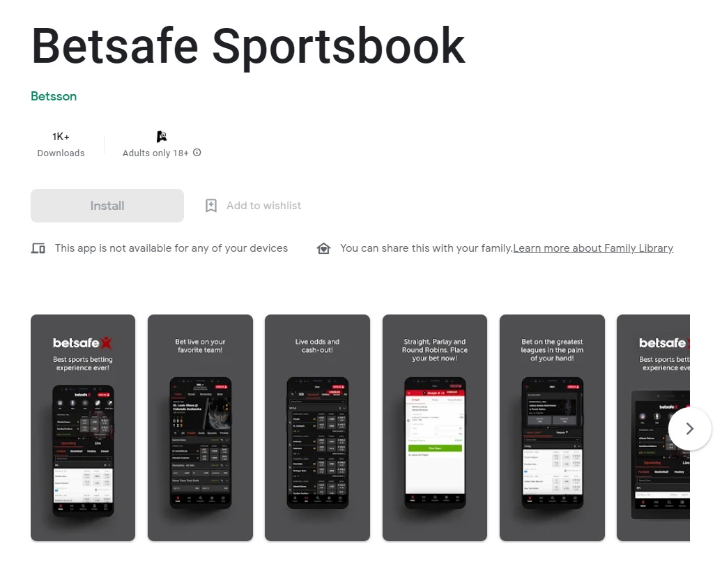 Приложение букмекера Betsafe на Android