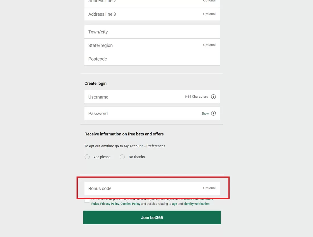 Промокоды на бонусы при регистрации в Bet365