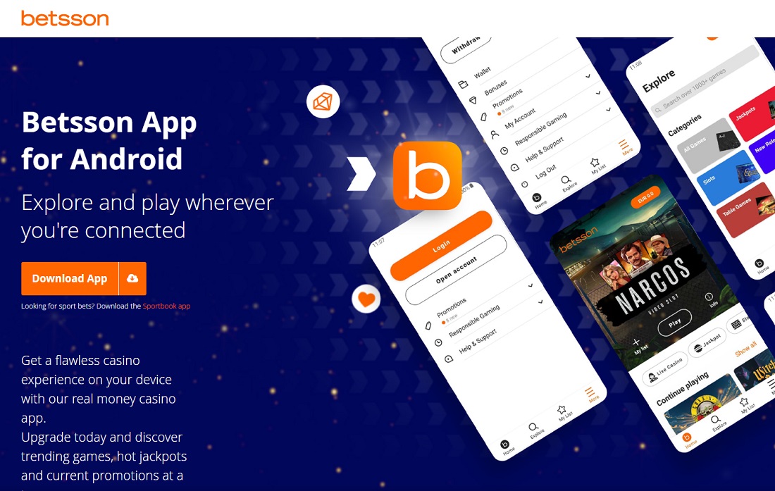 Приложение Betsson для Android на сайте букмекера
