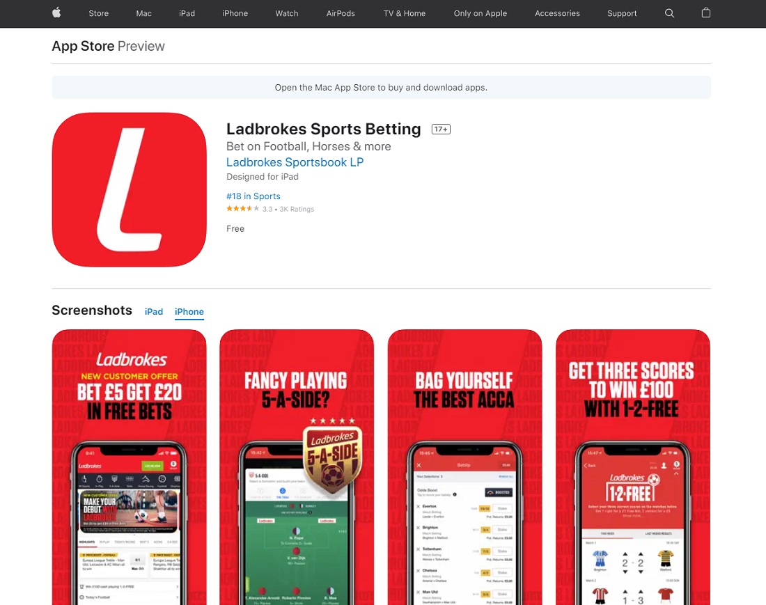 Приложение букмекера Ladbrokes для iPhone (iOS) в App Store