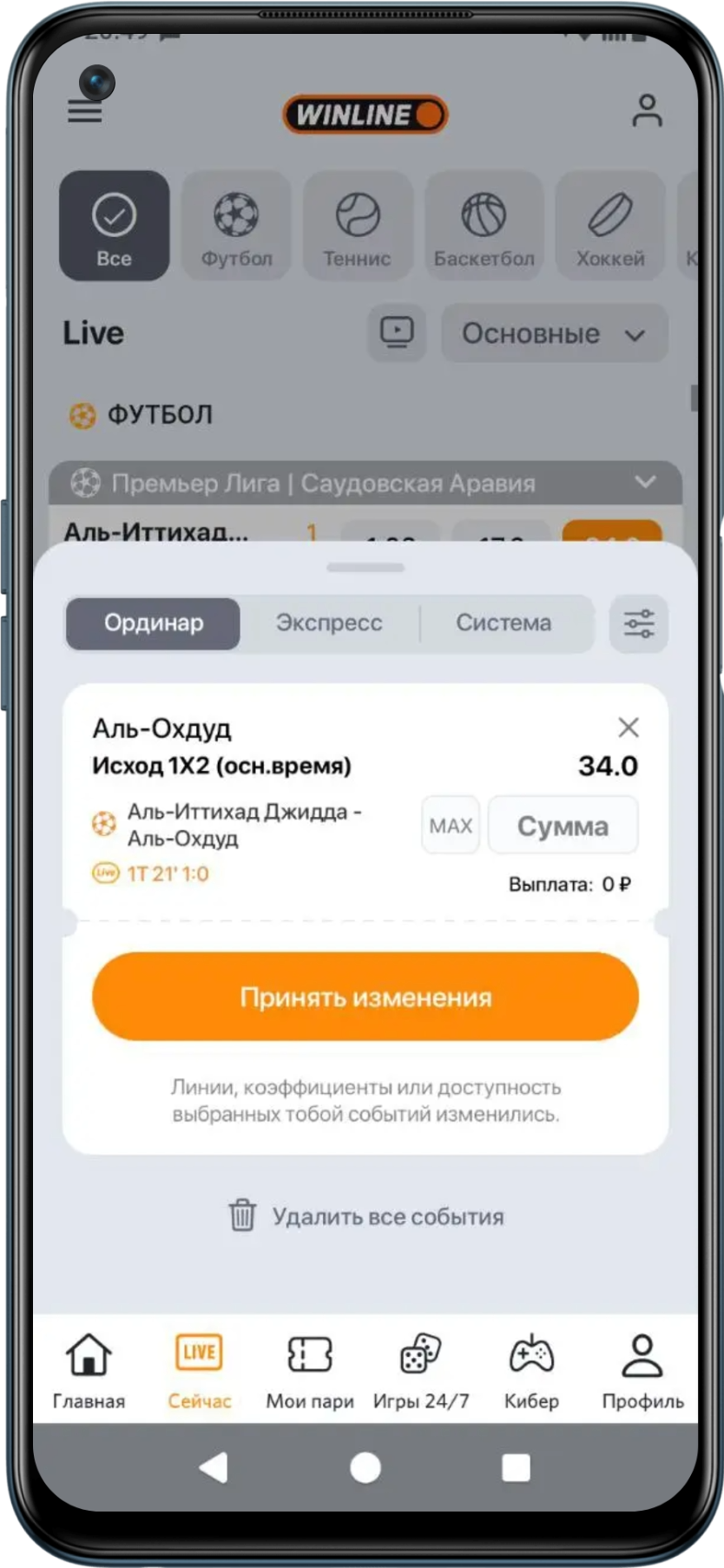 Купон в приложении Винлайн