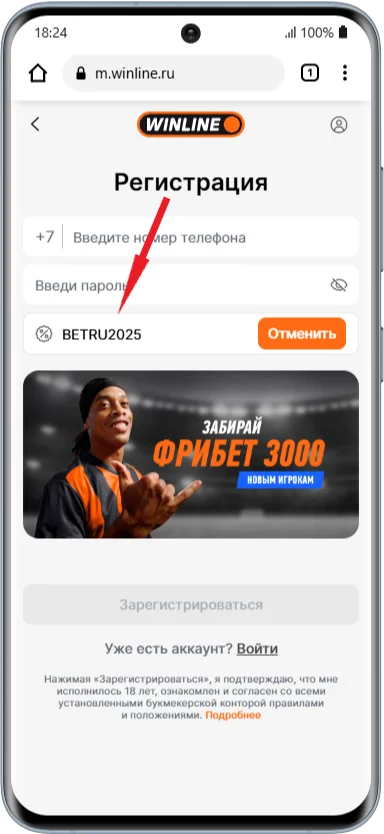 Куда вводить промокод в БК Винлайн