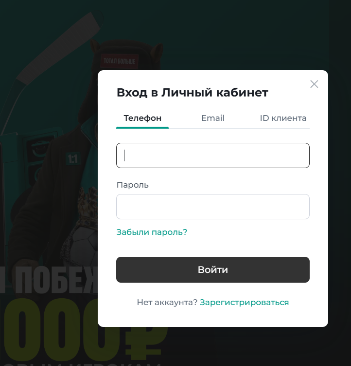 окно входа пари