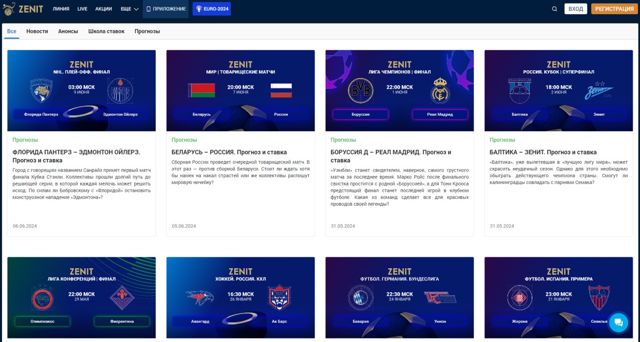 Прогнозы в Зенит