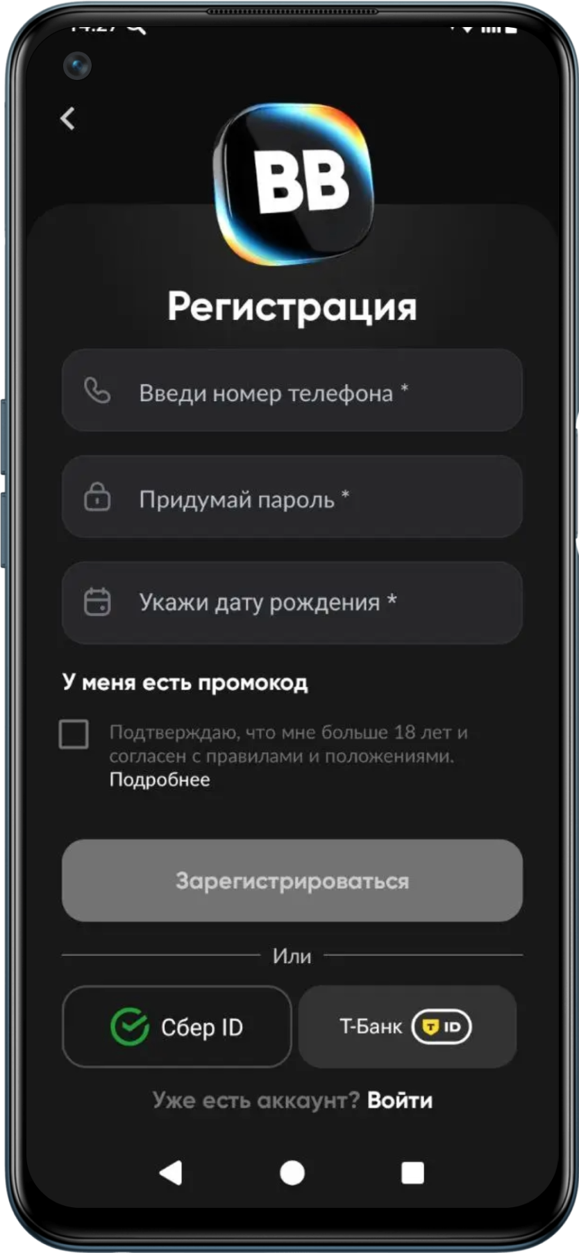 Работа со счетом в приложении Бетбум