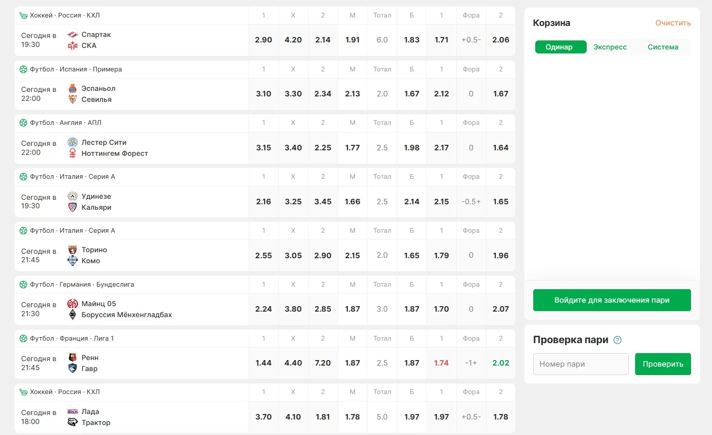 Коэффициенты в Лиге Ставок