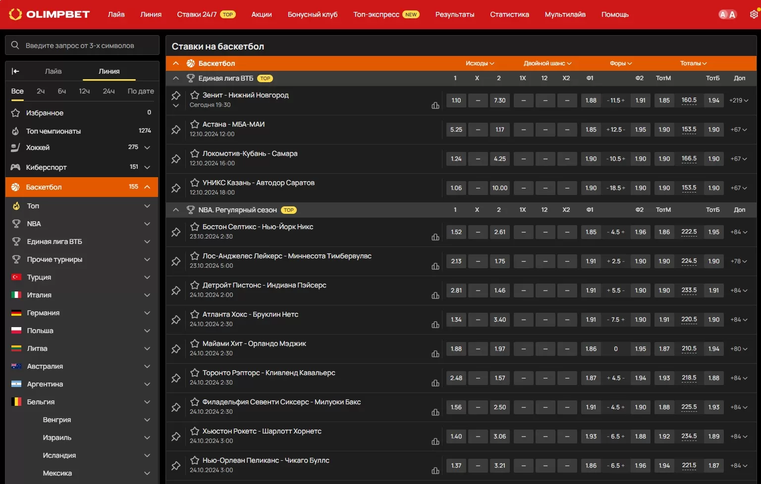 Линия ставок на баскетбол