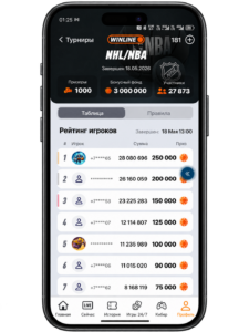Рейтинг игроков турнира NHL/NBA в приложении Winline