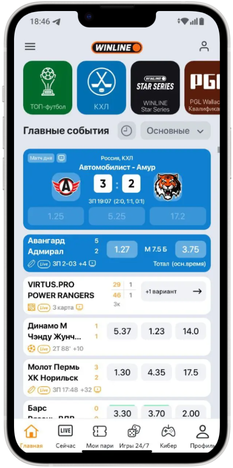 Главное меню приложения Винлайн на ИОС