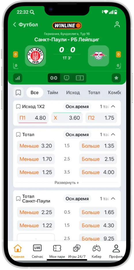 Меню трансляции в приложении Айфон Винлайн