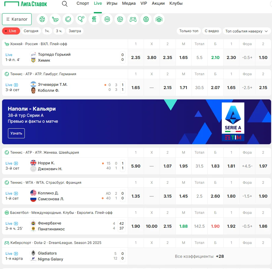 Роспись в лайве в БК Лига Ставок