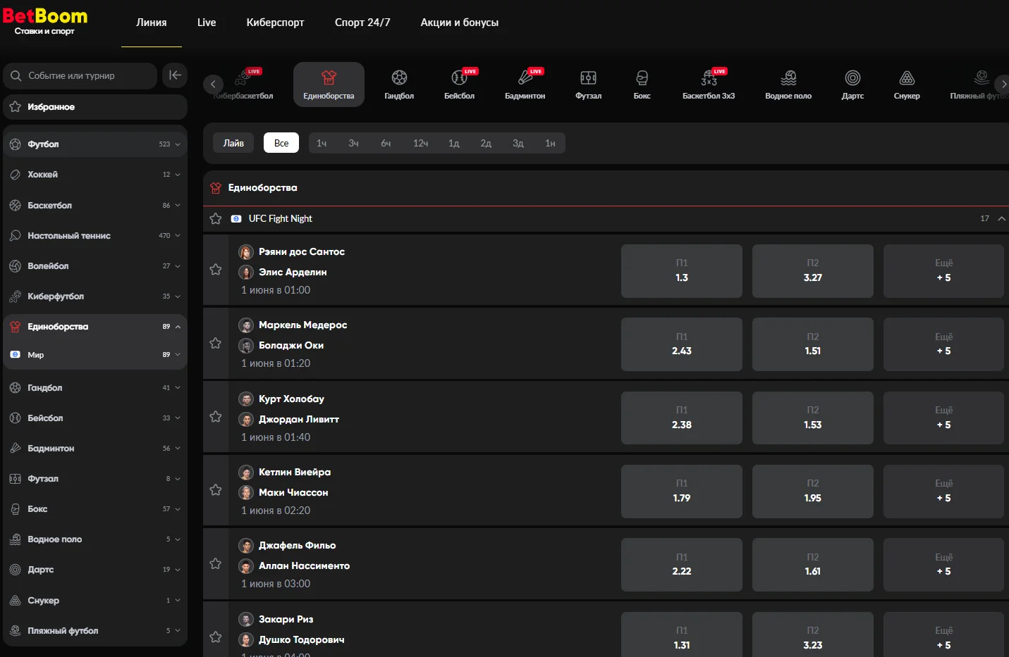 Роспись матчей по единоборствам в БК Бетбум