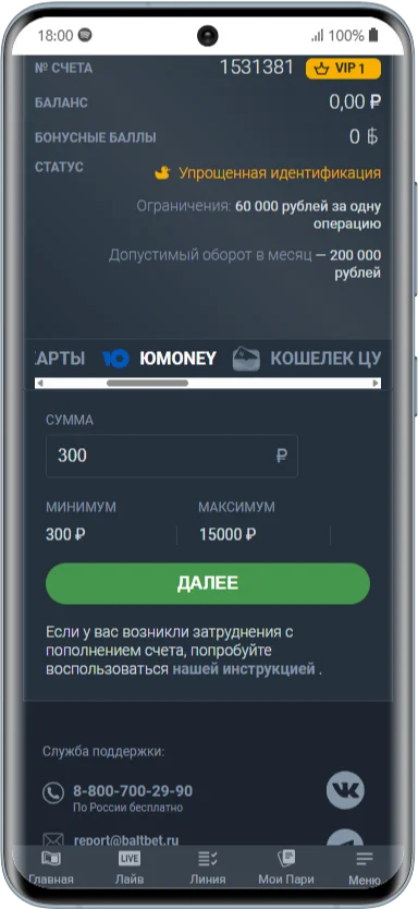 Как сделать депозит в Балтбет с электронного кошелька