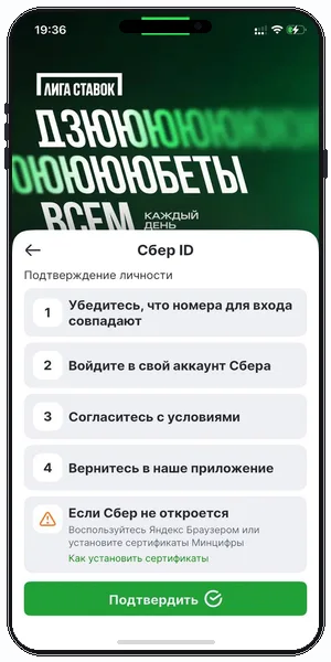 Идентификация в Лиге Ставок через Сбер ID или T-ID — вход через банк