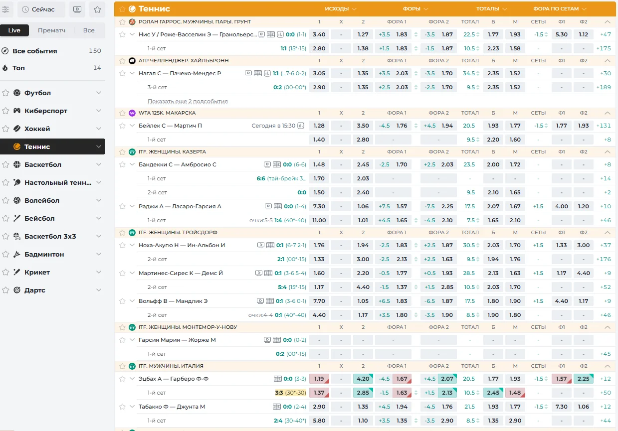 Теннис лайв в БК Пари