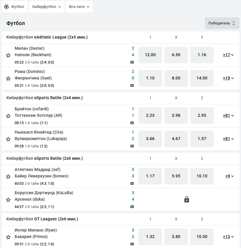 Ставки на киберфутбол в БК Леон