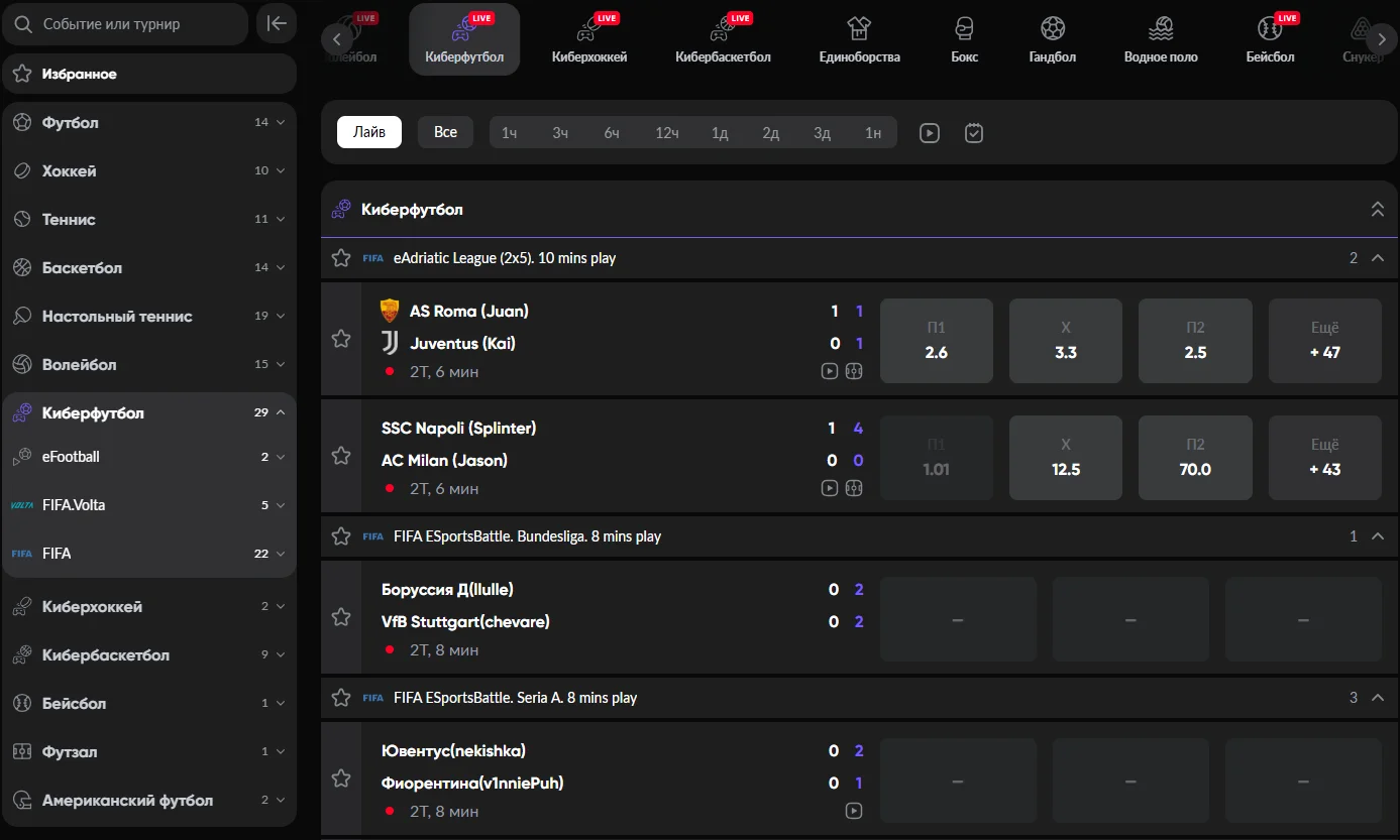 Роспись матчей по киберфутболу в БК Бетбум