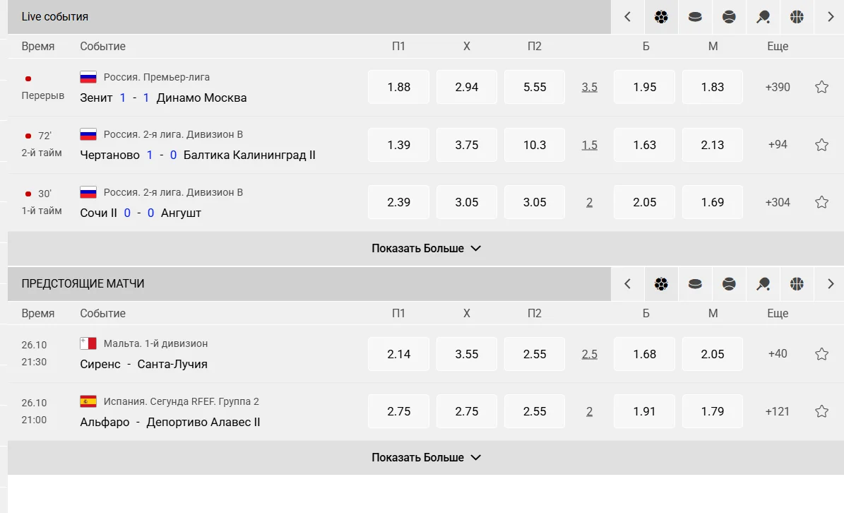 ставки лайв в Бет-М