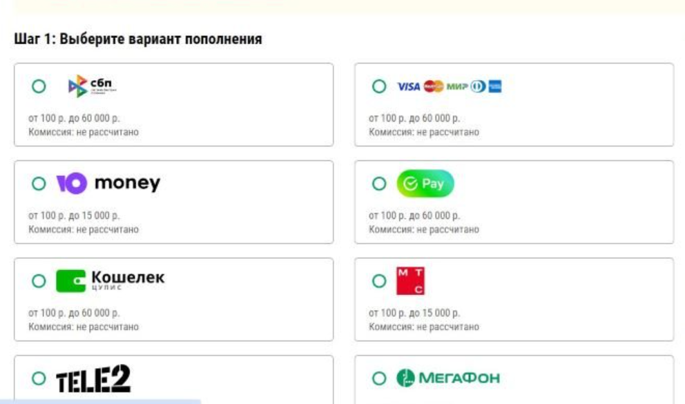 выбор платежного способа