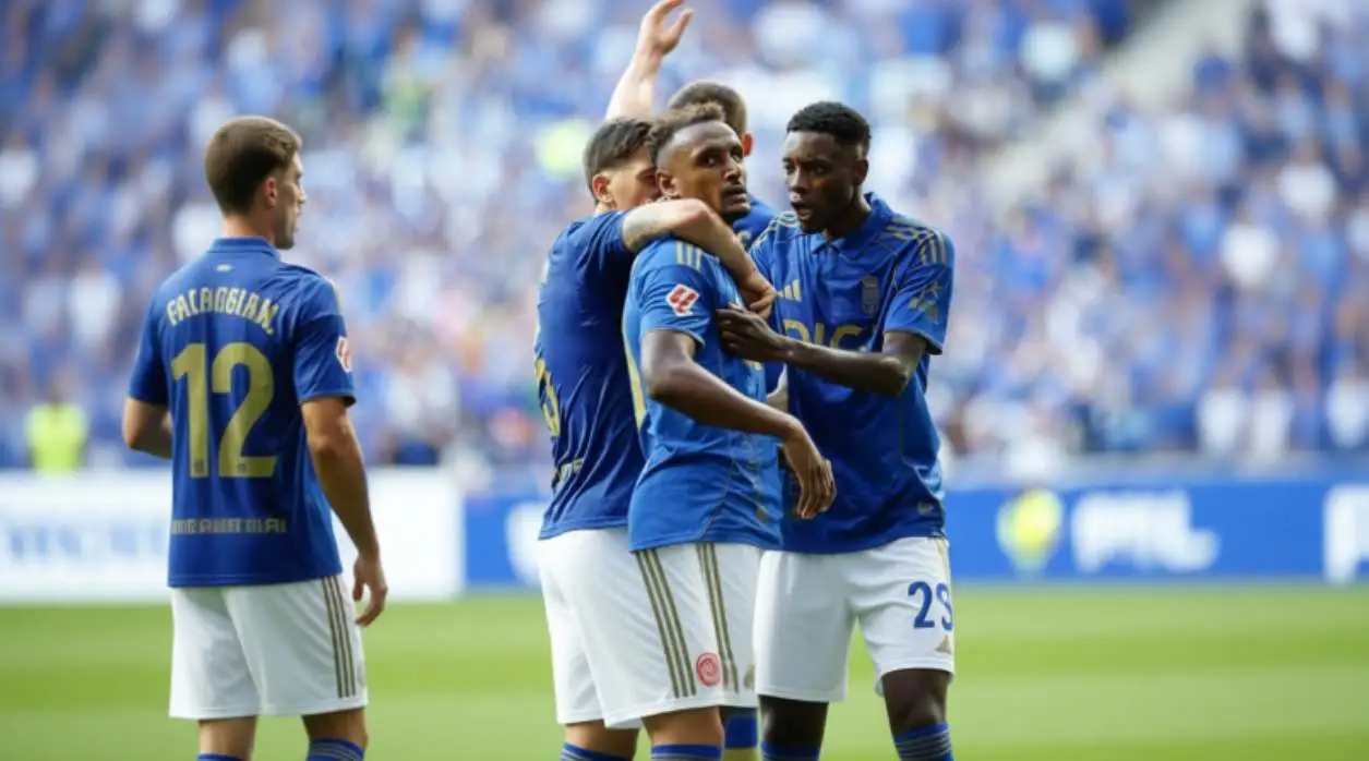 Игроки Реала Овьедо празднуют гол