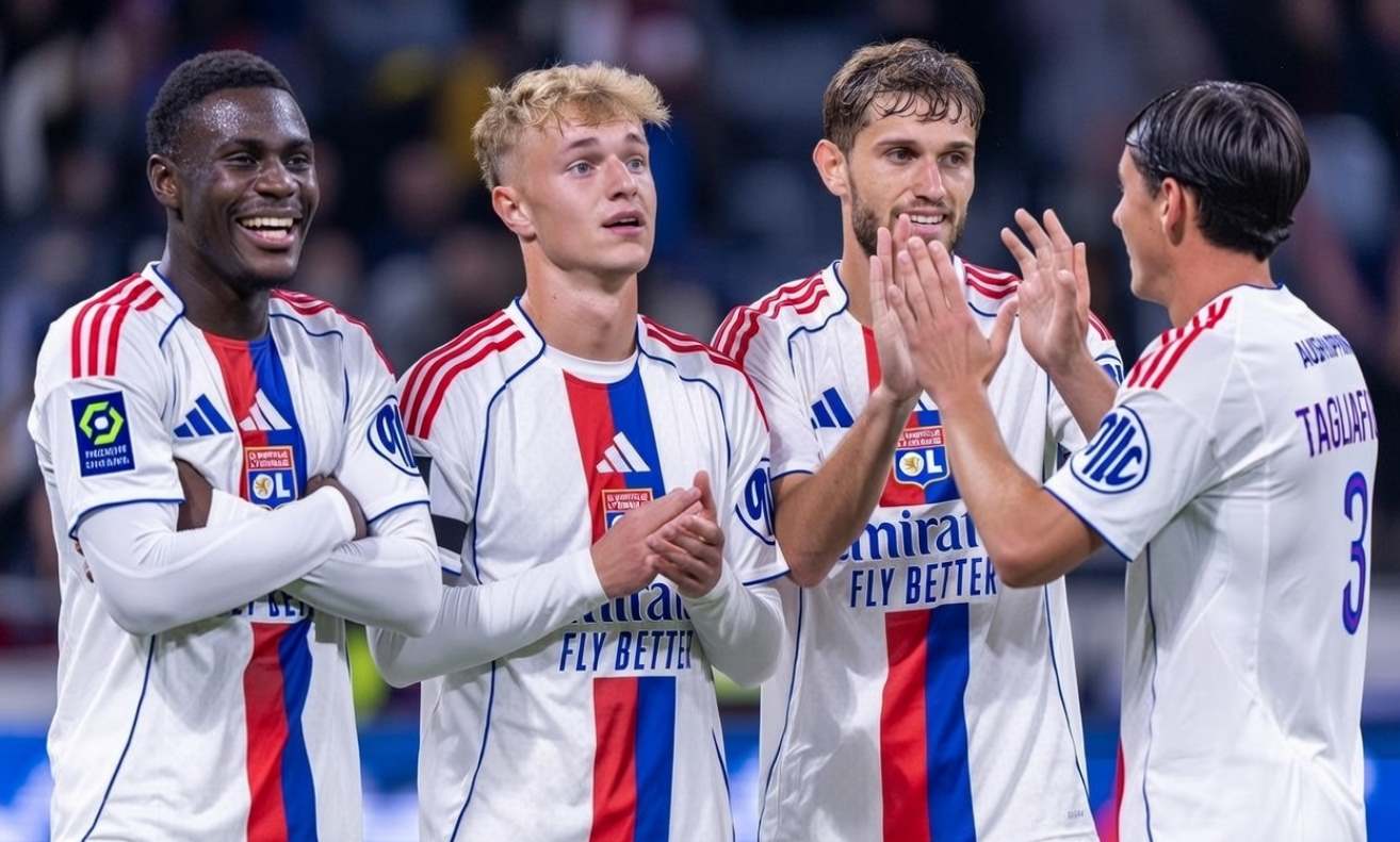 Игроки Лиона празднуют гол