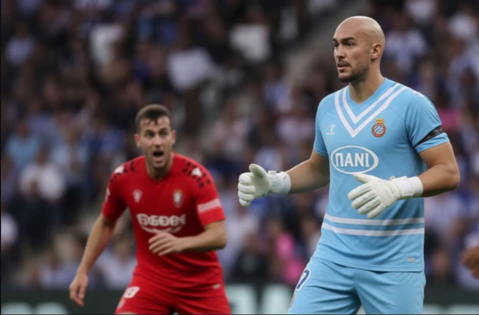 Вратарь Эспаньола готовится к подаче углового