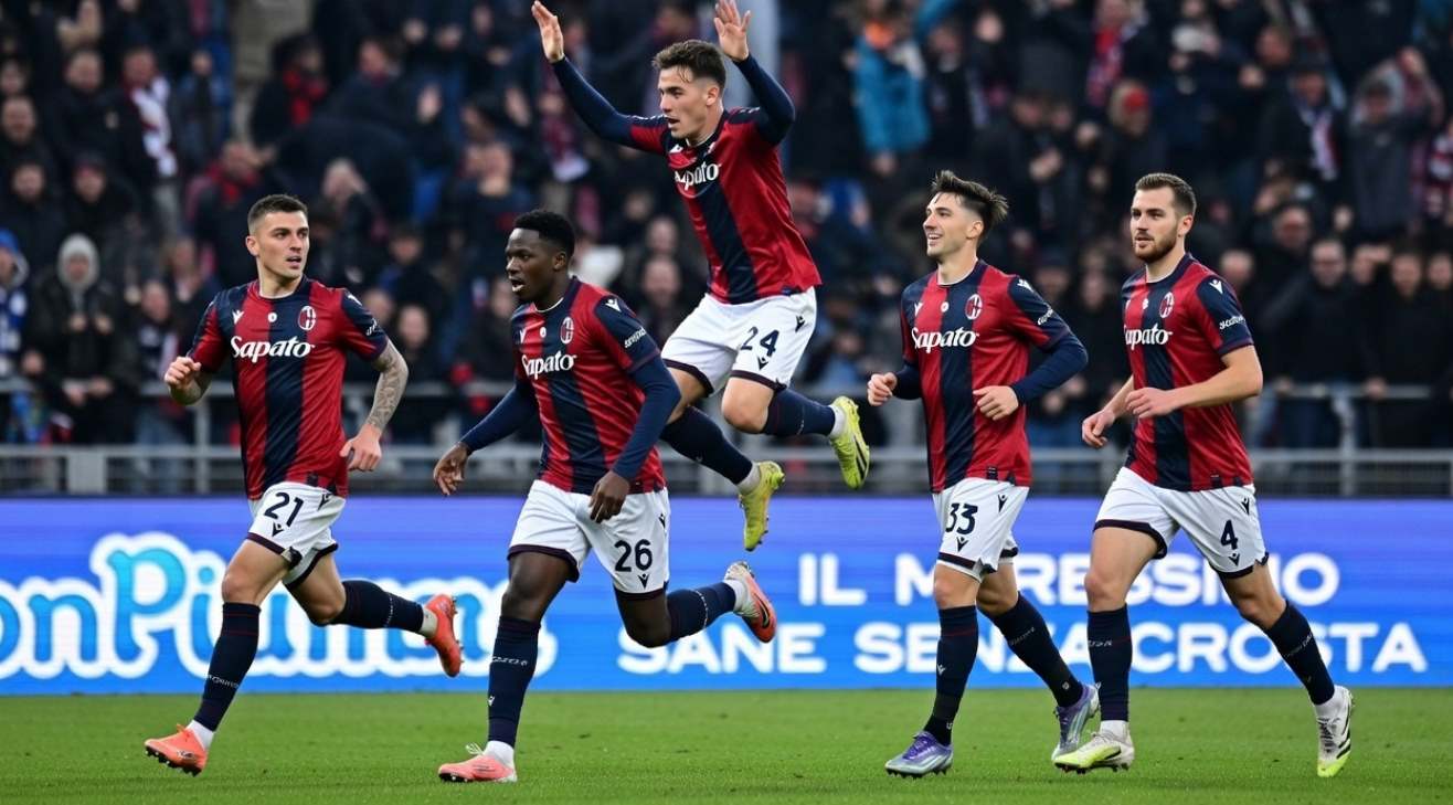 Игроки Болоньи празднуют гол
